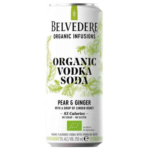 Belvedere Vodka ( Pear and Ginger ) . Organic And Great taste Vodka Cans 250 ml