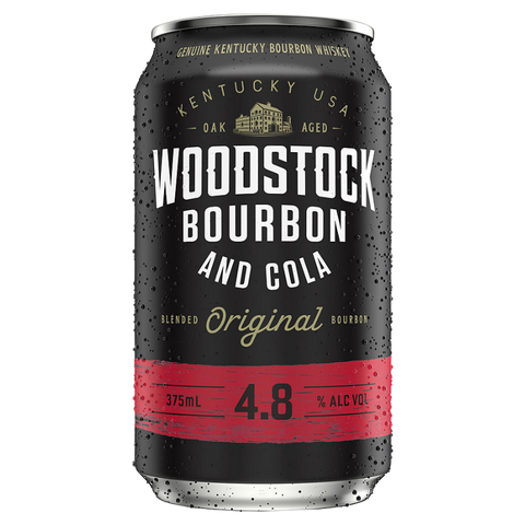 Woodstock Bourbon and Cola 4.8% Cans. Great refreshing drink. Great value