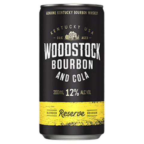 Woodstock Bourbon & Cola 12% Cans 200mL. blend of bourbon and cola . Nice and strong
