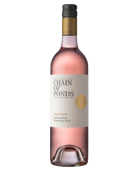 Bottle of Chain of Ponds Rosé wine on a white background