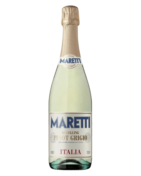 Bottle of Maretti Sparkling Pinot Grigio, an Italian sparkling white wine