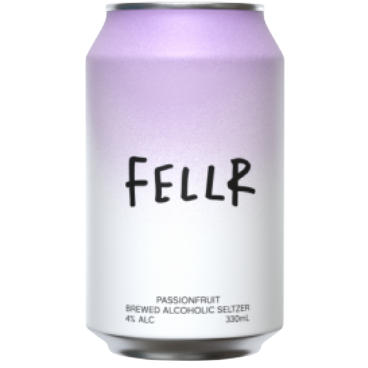 Fellr Passionfruit Brewed Alcoholic Seltzer 330mL. . Natural passion fruit complements crisp. hints of citrus ending with smooth dry finish